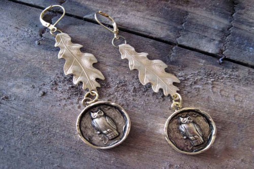 Nunn-Design-Owl-and-Oak-Leaf-Earrings