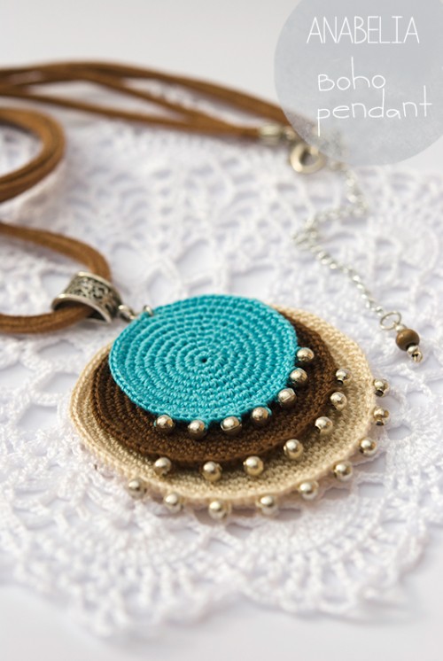 Boho turquoise crochet pendant  by Anabelia