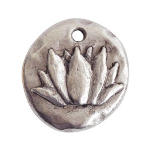 Charm Organic Lotus Round Small<br>Antique Silver