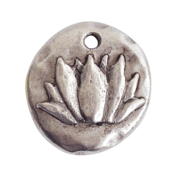 Charm Organic Lotus Round SmallAntique Silver