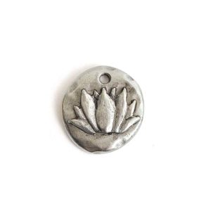 Charm Organic Lotus Round SmallAntique Silver