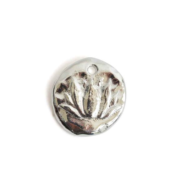 Charm Organic Small Round LotusSterling Silver Plate