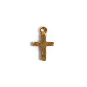 Charm Tiny Hammered CrossAntique Gold