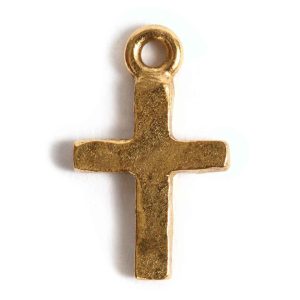 Charm Tiny Hammered CrossAntique Gold