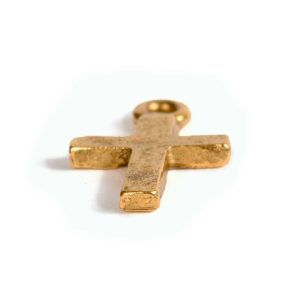 Charm Tiny Hammered CrossAntique Gold