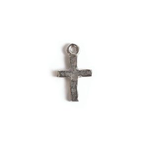 Charm Tiny Hammered CrossAntique Silver