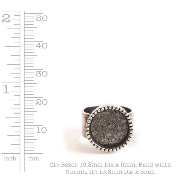 Ring Adjustable Beaded Mini CircleAntique Silver